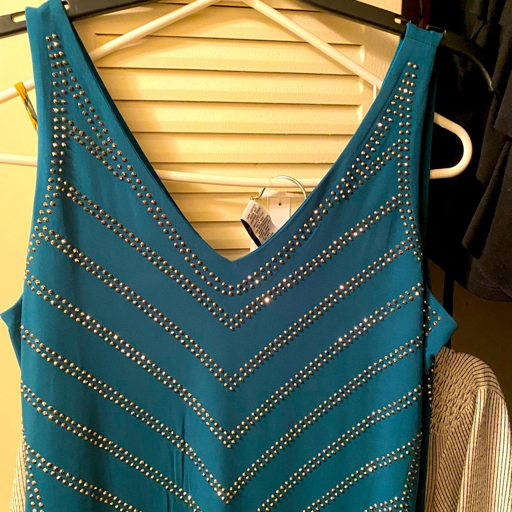 Silver Beaded Teal Dress